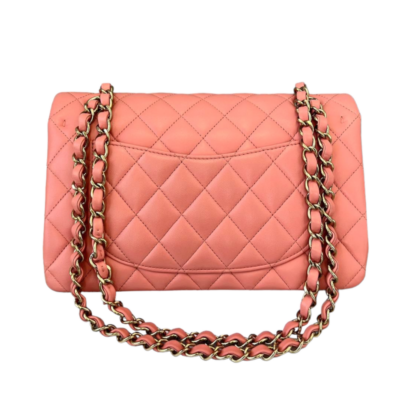 Small Double Flap Lambskin Quilted Pink GHW