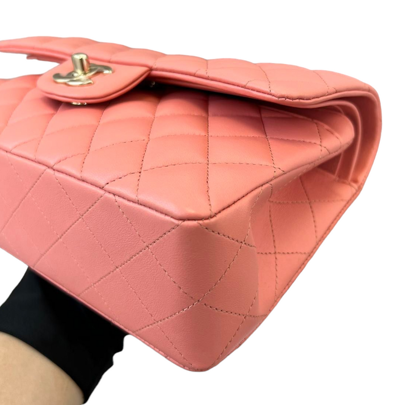 Small Double Flap Lambskin Quilted Pink GHW