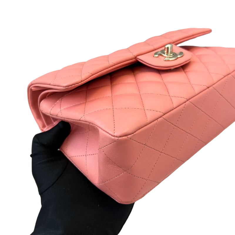 Small Double Flap Lambskin Quilted Pink GHW