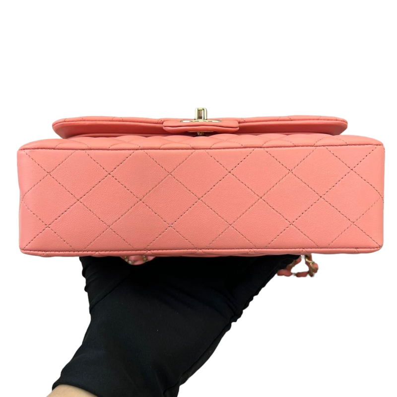 Small Double Flap Lambskin Quilted Pink GHW