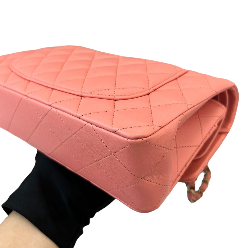 Small Double Flap Lambskin Quilted Pink GHW