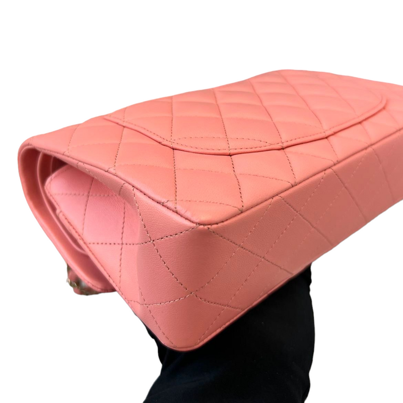 Small Double Flap Lambskin Quilted Pink GHW