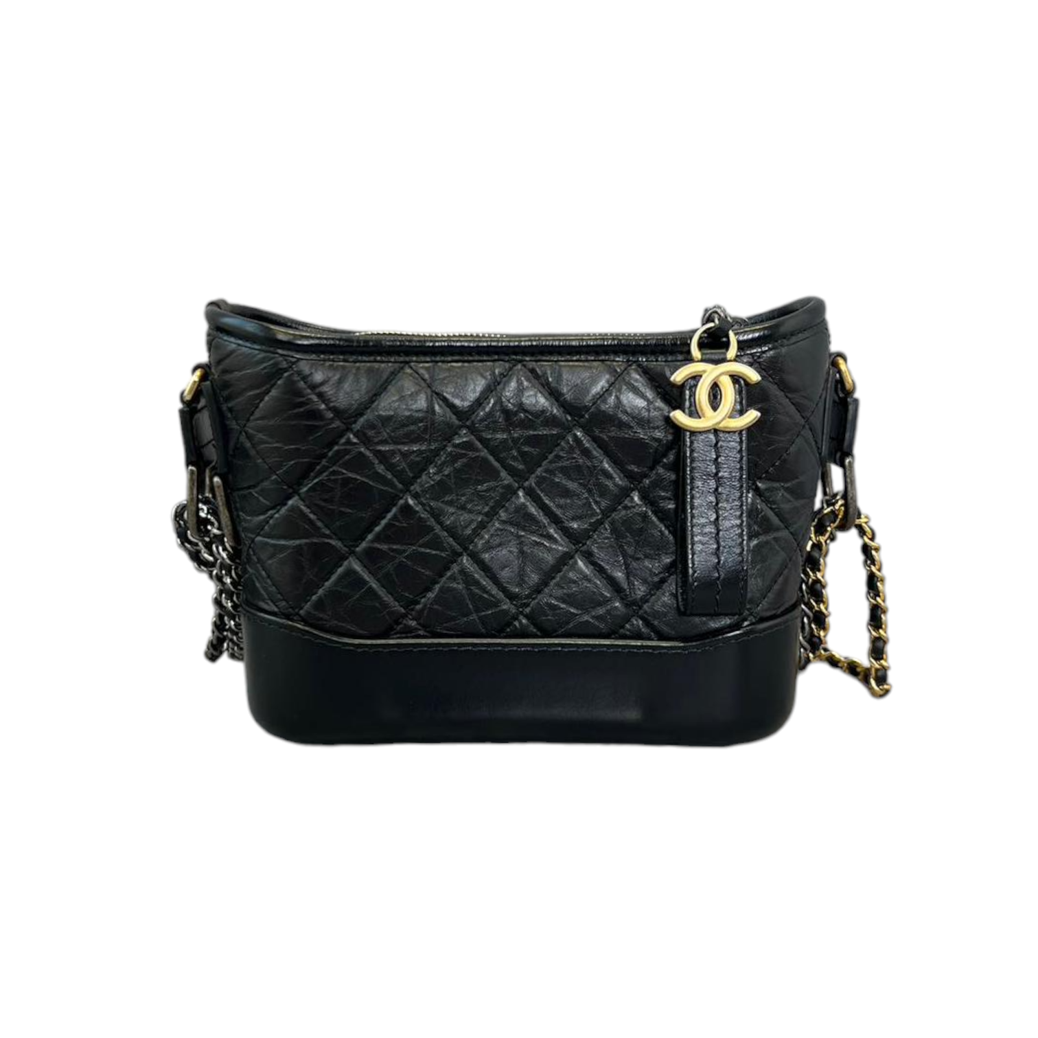 Chanel Gabrielle Hobo Bag Diamond Gabrielle Quilted Aged/Smooth Small Black