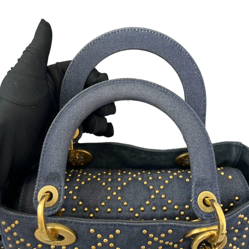 Gold Studded Medium Lady Dior Denim Cannage Blue GHW