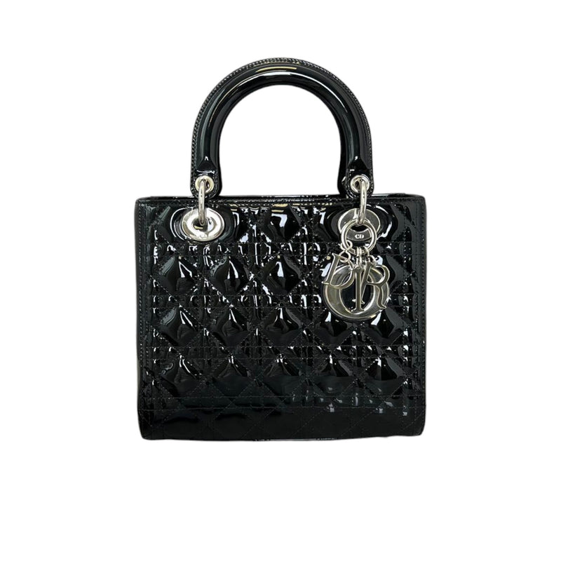 Medium Lady Dior Top Flap Patent Cannage Black SHW