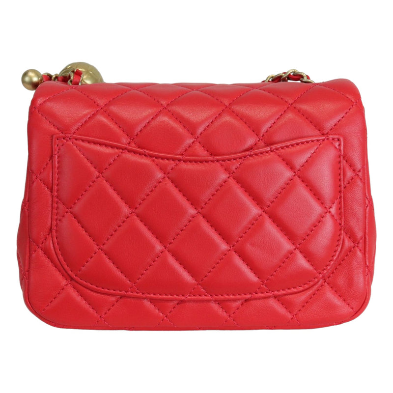 Mini CC Pearl Crush Rectangular Flap Lambskin Red GHW