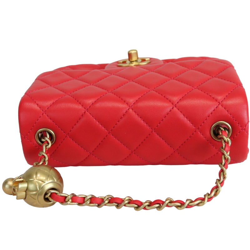 Mini CC Pearl Crush Rectangular Flap Lambskin Red GHW