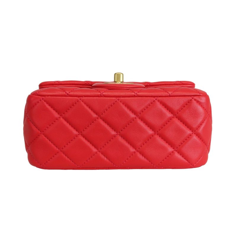 Mini CC Pearl Crush Rectangular Flap Lambskin Red GHW