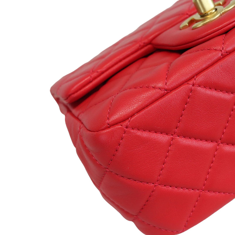 Mini CC Pearl Crush Rectangular Flap Lambskin Red GHW