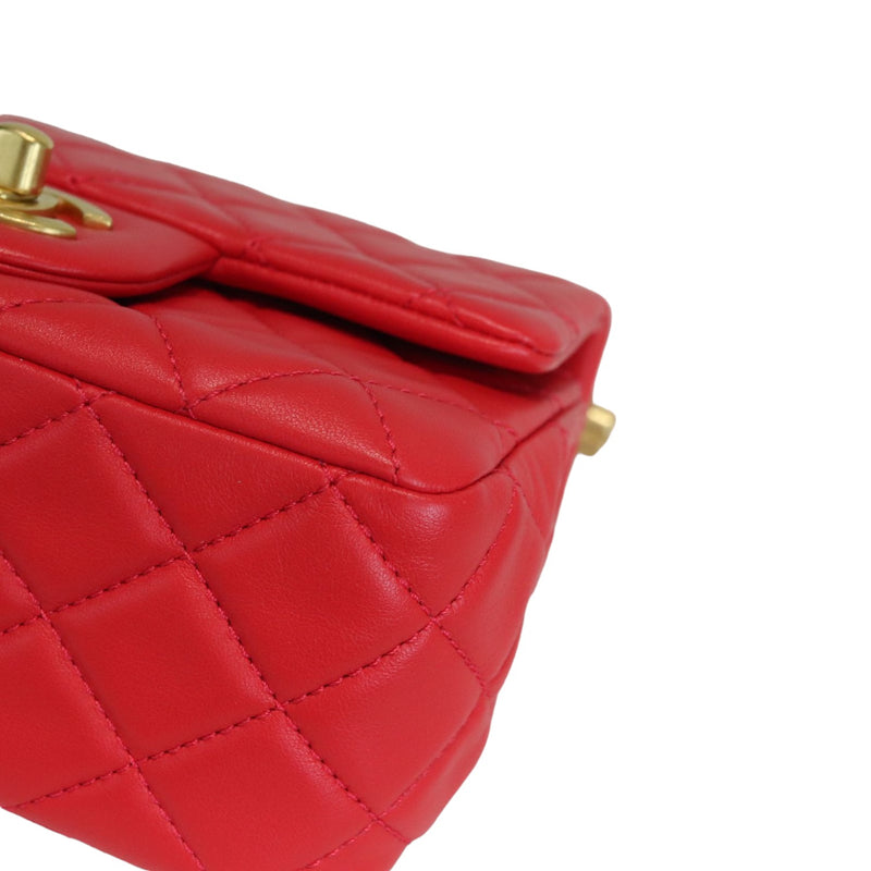 Mini CC Pearl Crush Rectangular Flap Lambskin Red GHW