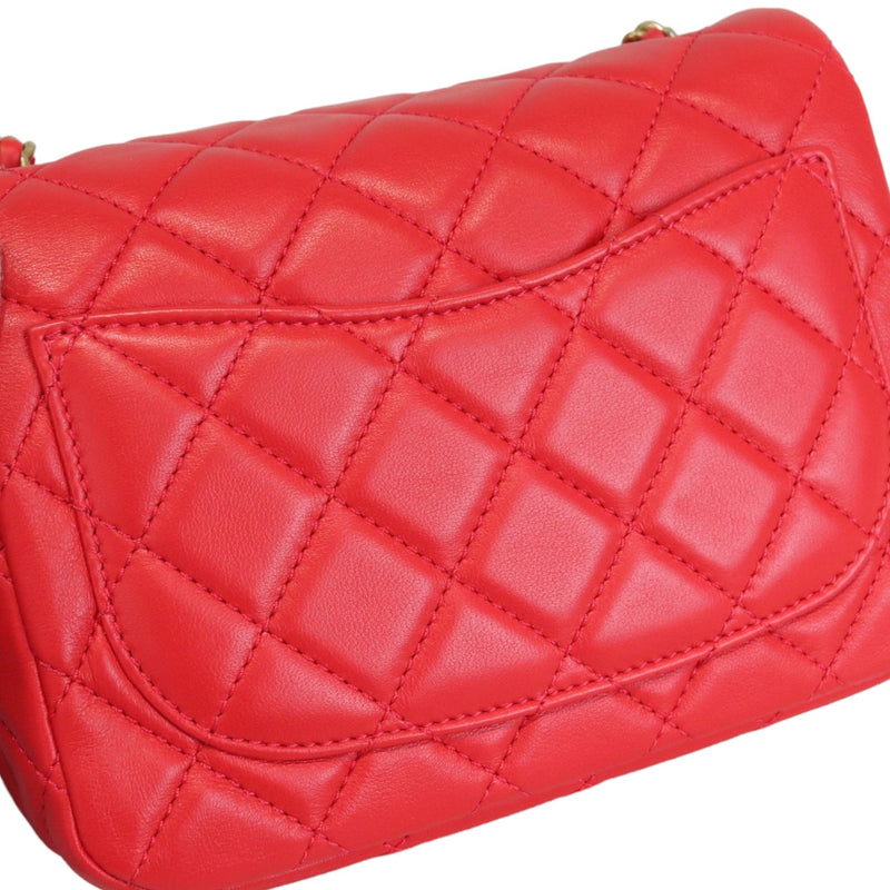 Mini CC Pearl Crush Rectangular Flap Lambskin Red GHW