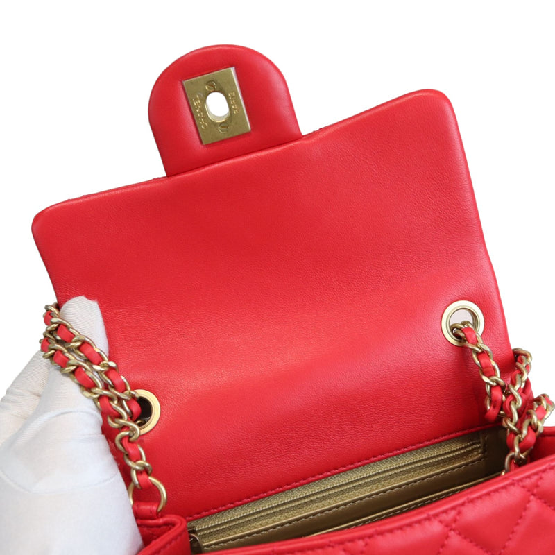 Mini CC Pearl Crush Rectangular Flap Lambskin Red GHW