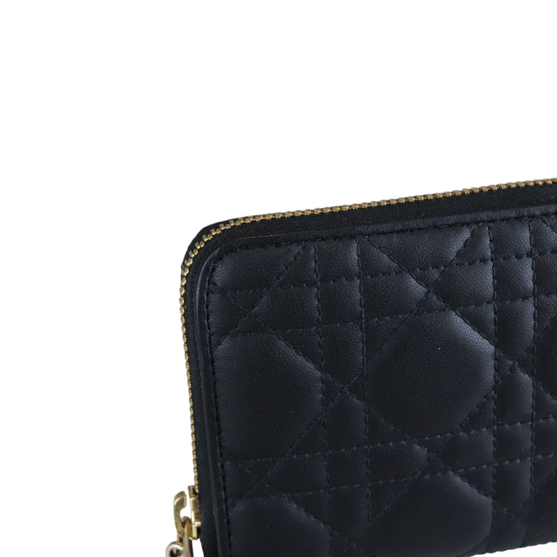 Lady Dior Zip Wallet Lambskin Cannage Black GHW