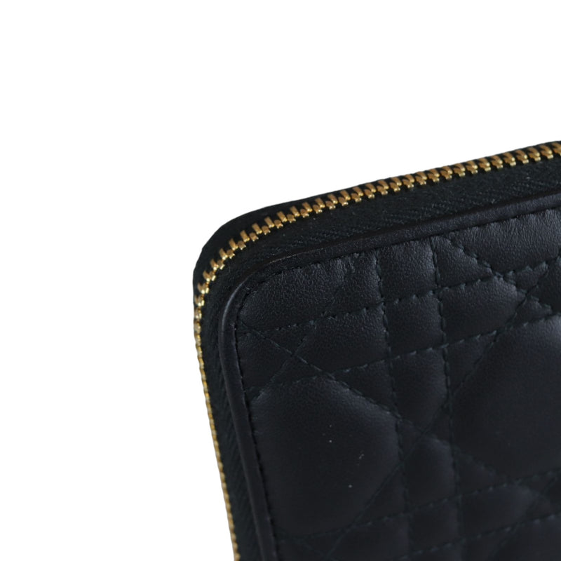 Lady Dior Zip Wallet Lambskin Cannage Black GHW