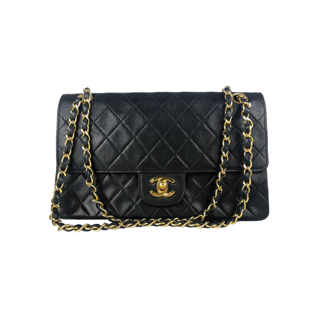 Double Flap Medium Vintage Lambskin Quilted Black GHW