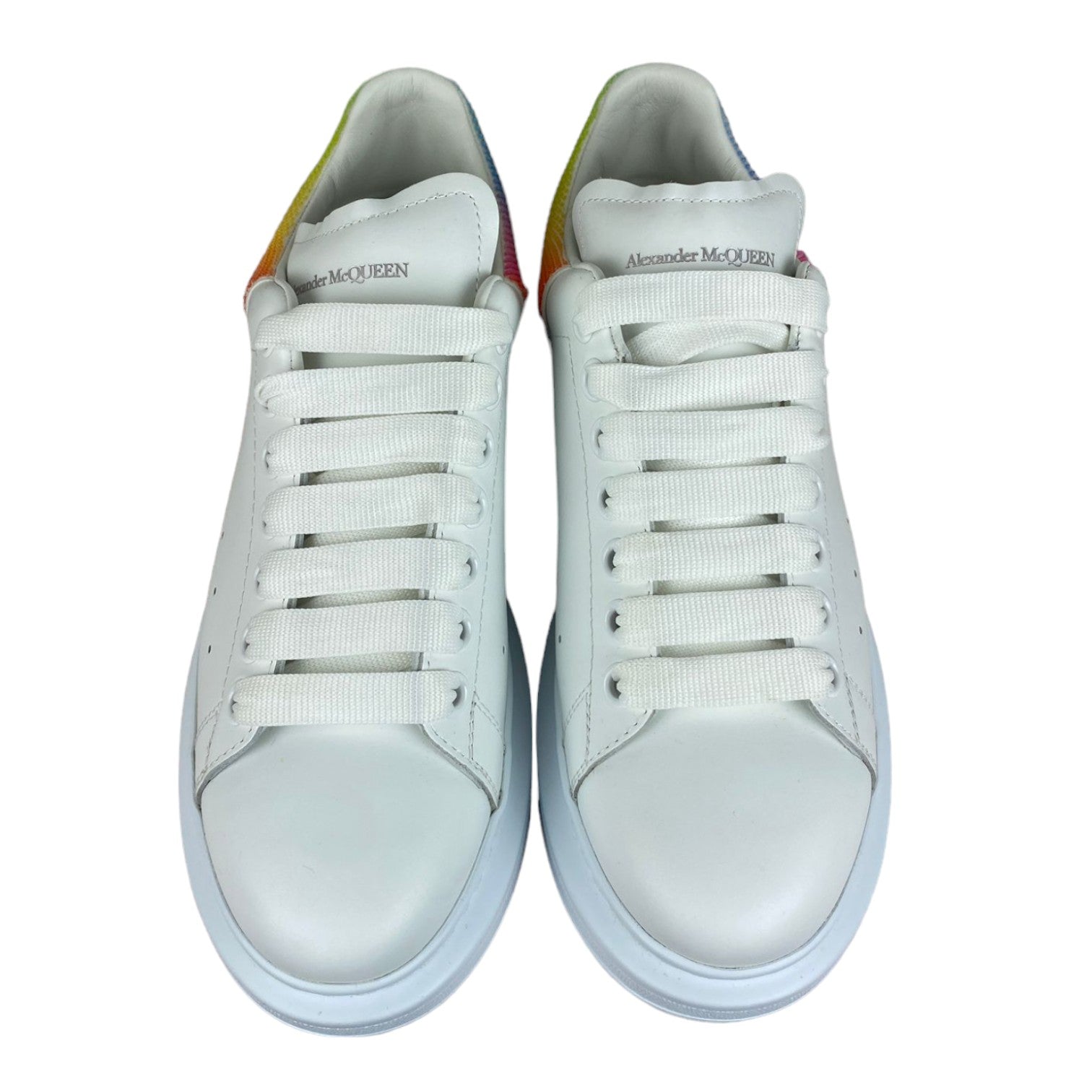 Alexander Mcqueen Rainbow Lace Up Trainers Leather White Size 40 Bag Religion