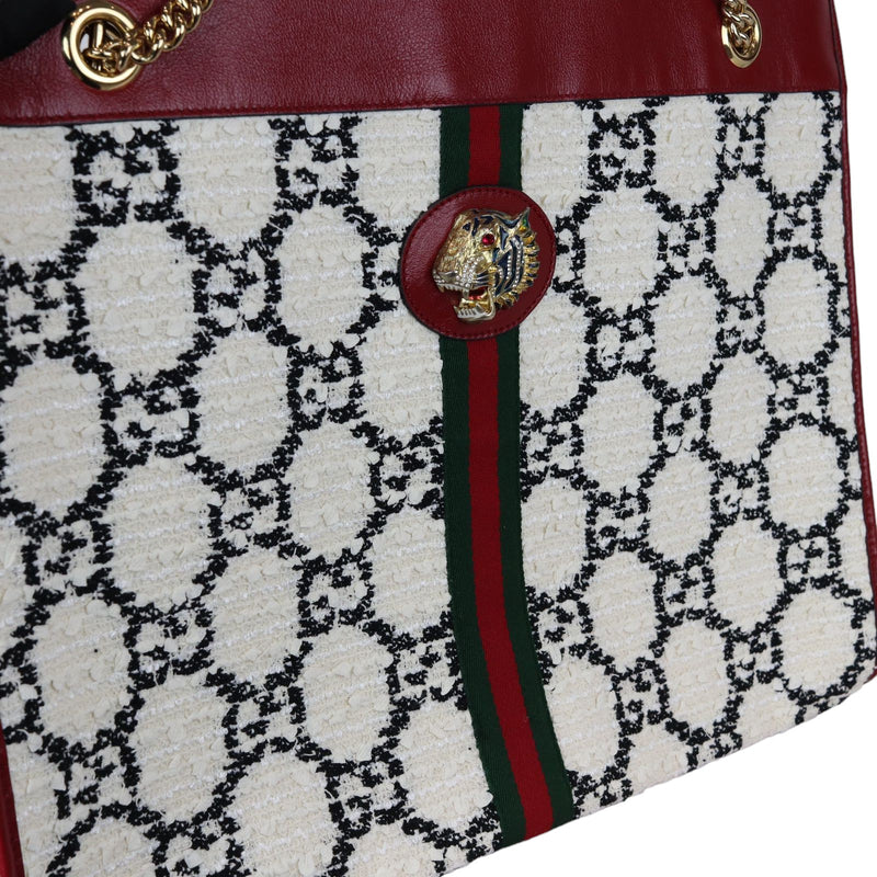 Rajah Chain Tote Tweed Large GG Monogram White Black Cherry GHW