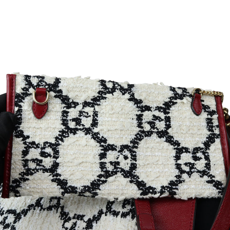 Rajah Chain Tote Tweed Large GG Monogram White Black Cherry GHW