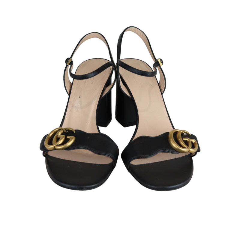 GG Marmont Ankle Wrap Sandals Calfskin Black Size 38