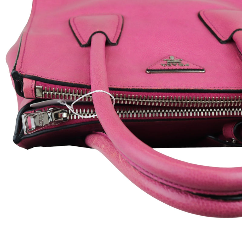 Twin Pocket Leather Satchel Pink SHW