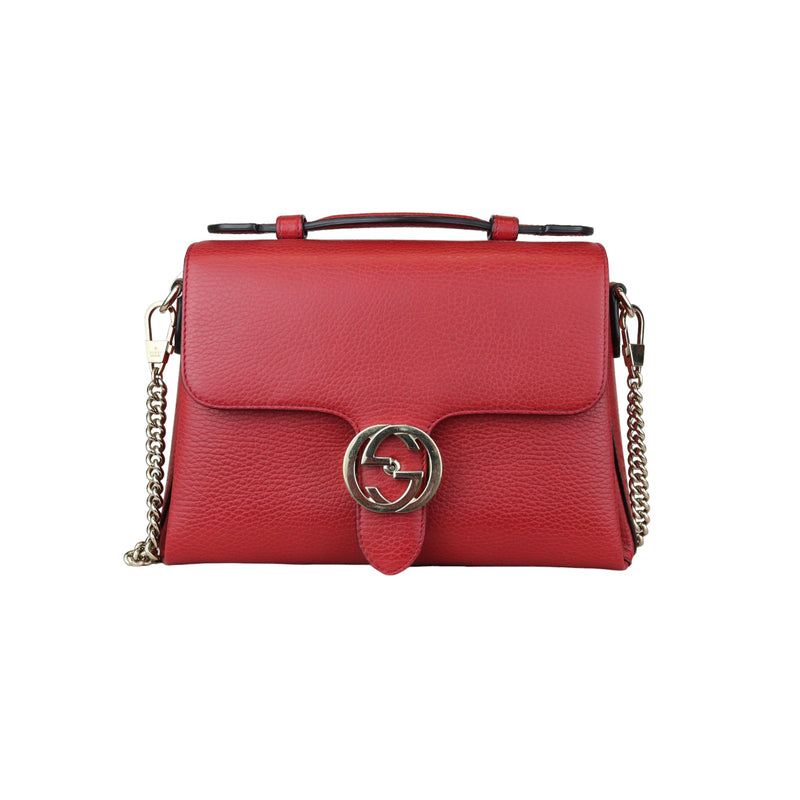 Interlocking G Top Handle Medium Dollar Calfskin Red GHW