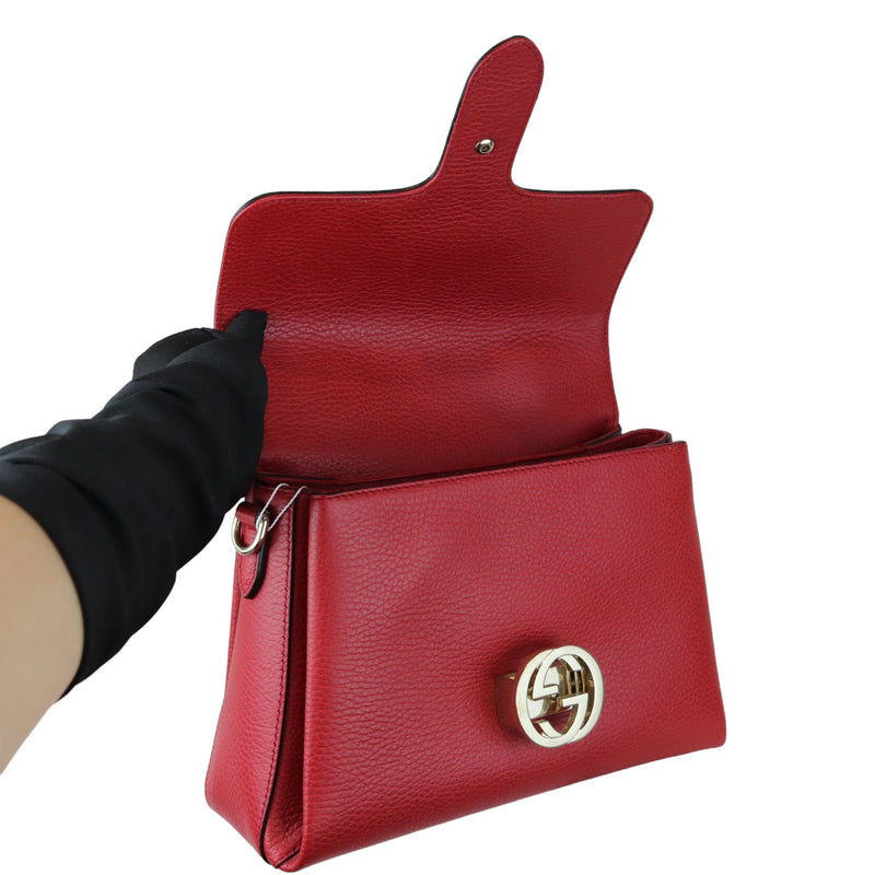 Interlocking G Top Handle Medium Dollar Calfskin Red GHW