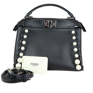 Peekaboo Iconic Satchel Mini Pearl Studded Black SHW