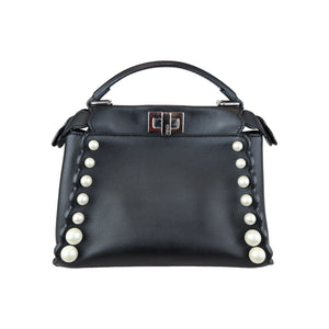 Peekaboo Iconic Satchel Mini Pearl Studded Black SHW