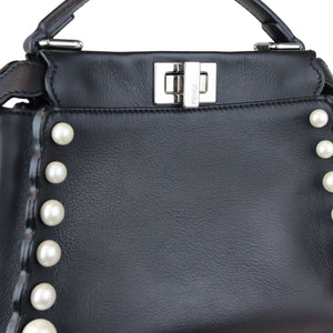 Peekaboo Iconic Satchel Mini Pearl Studded Black SHW