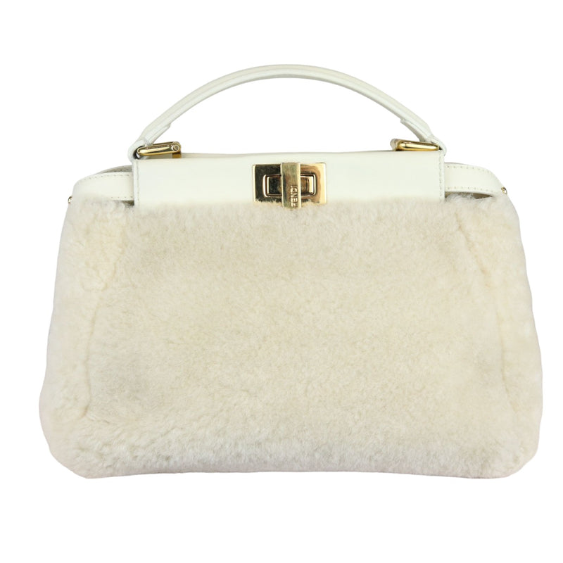 Peekaboo Iconic Satchel Mini Shearling Shiny White GHW