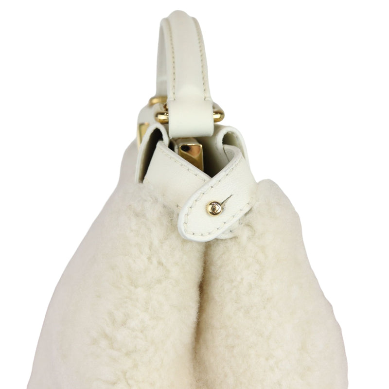 Peekaboo Iconic Satchel Mini Shearling Shiny White GHW