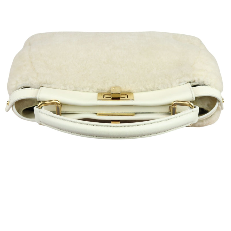 Peekaboo Iconic Satchel Mini Shearling Shiny White GHW