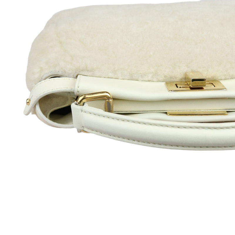 Peekaboo Iconic Satchel Mini Shearling Shiny White GHW