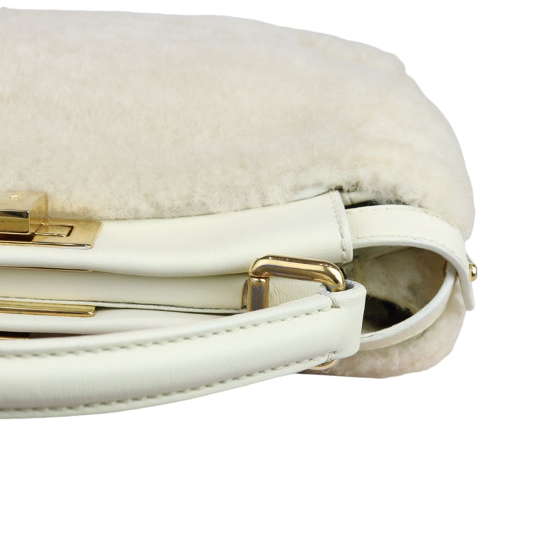 Peekaboo Iconic Satchel Mini Shearling Shiny White GHW