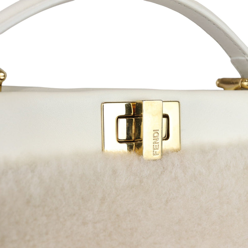 Peekaboo Iconic Satchel Mini Shearling Shiny White GHW