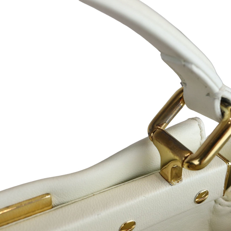 Peekaboo Iconic Satchel Mini Shearling Shiny White GHW