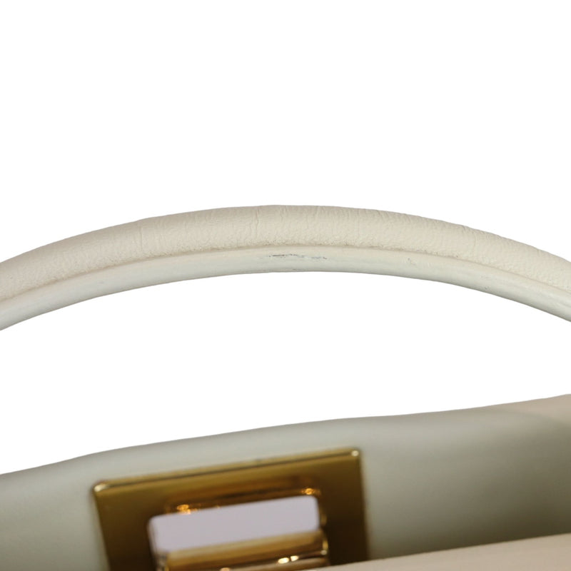 Peekaboo Iconic Satchel Mini Shearling Shiny White GHW