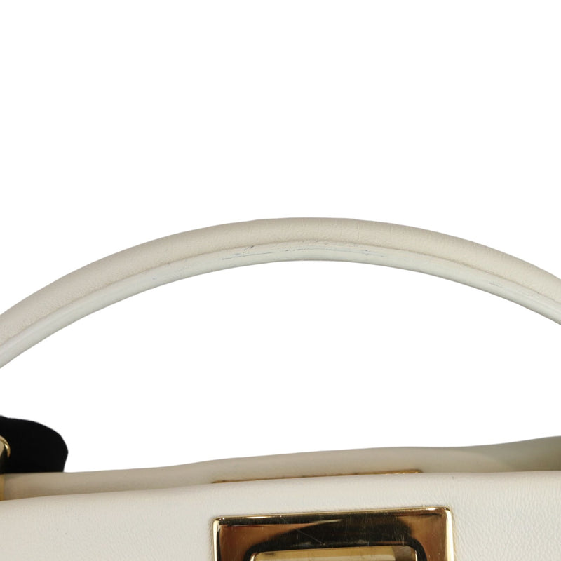 Peekaboo Iconic Satchel Mini Shearling Shiny White GHW