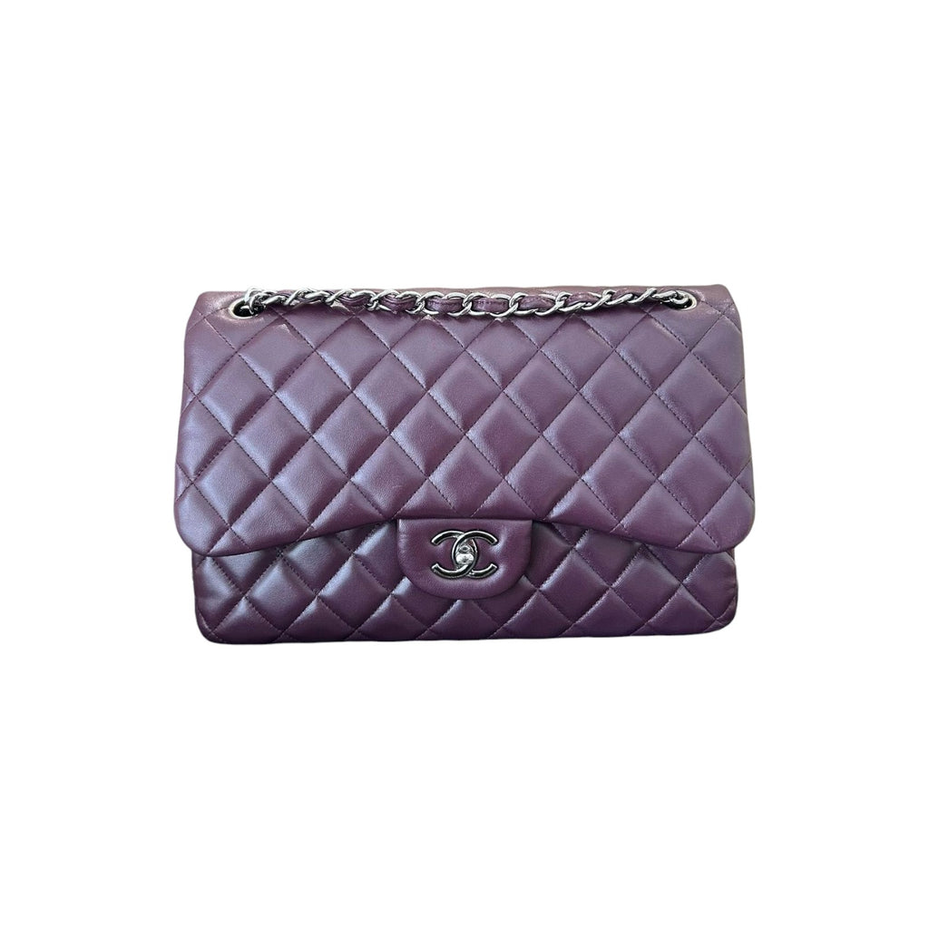 Jumbo Double Flap Lambskin Quilted Purple SHW