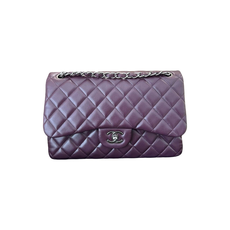 Jumbo Double Flap Lambskin Quilted Purple SHW