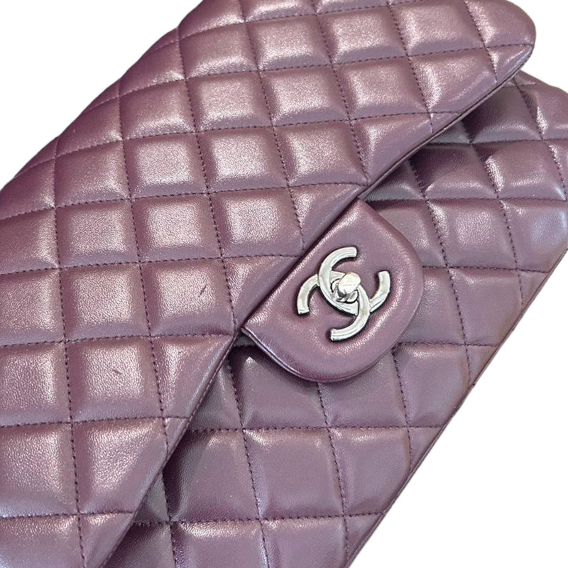 Jumbo Double Flap Lambskin Quilted Purple SHW