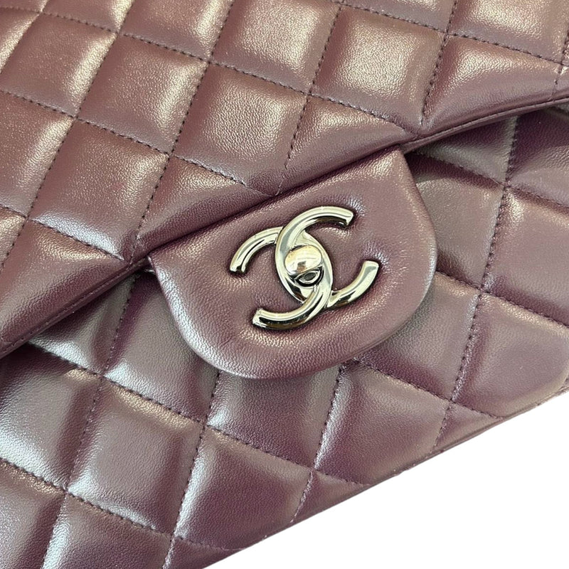 Jumbo Double Flap Lambskin Quilted Purple SHW