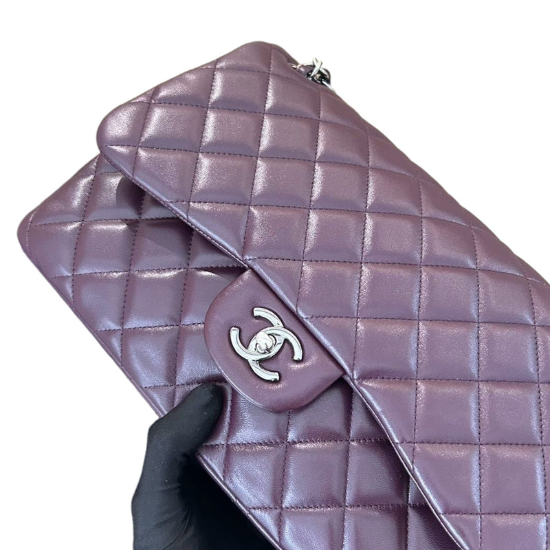 Jumbo Double Flap Lambskin Quilted Purple SHW