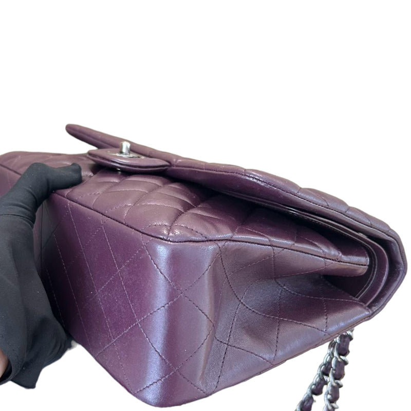 Jumbo Double Flap Lambskin Quilted Purple SHW