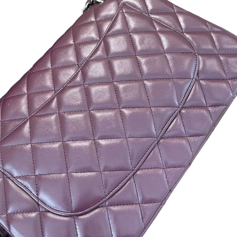 Jumbo Double Flap Lambskin Quilted Purple SHW