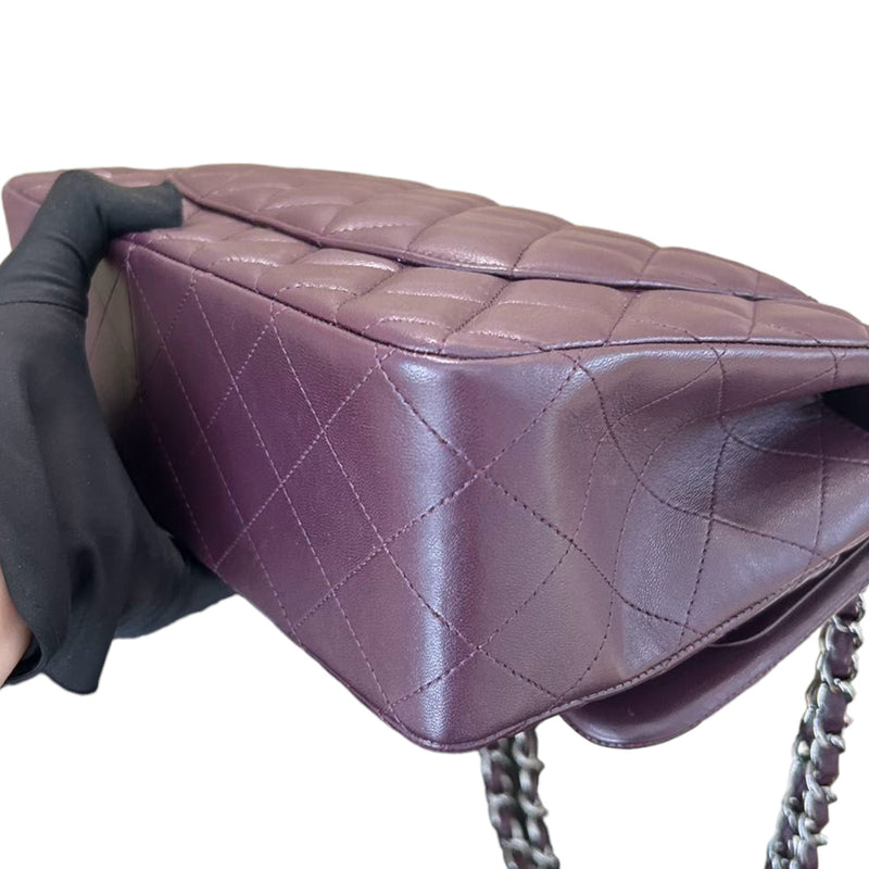 Jumbo Double Flap Lambskin Quilted Purple SHW