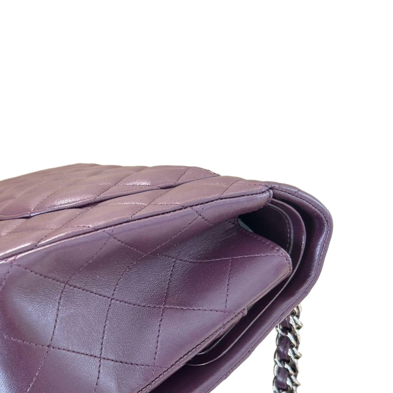 Jumbo Double Flap Lambskin Quilted Purple SHW