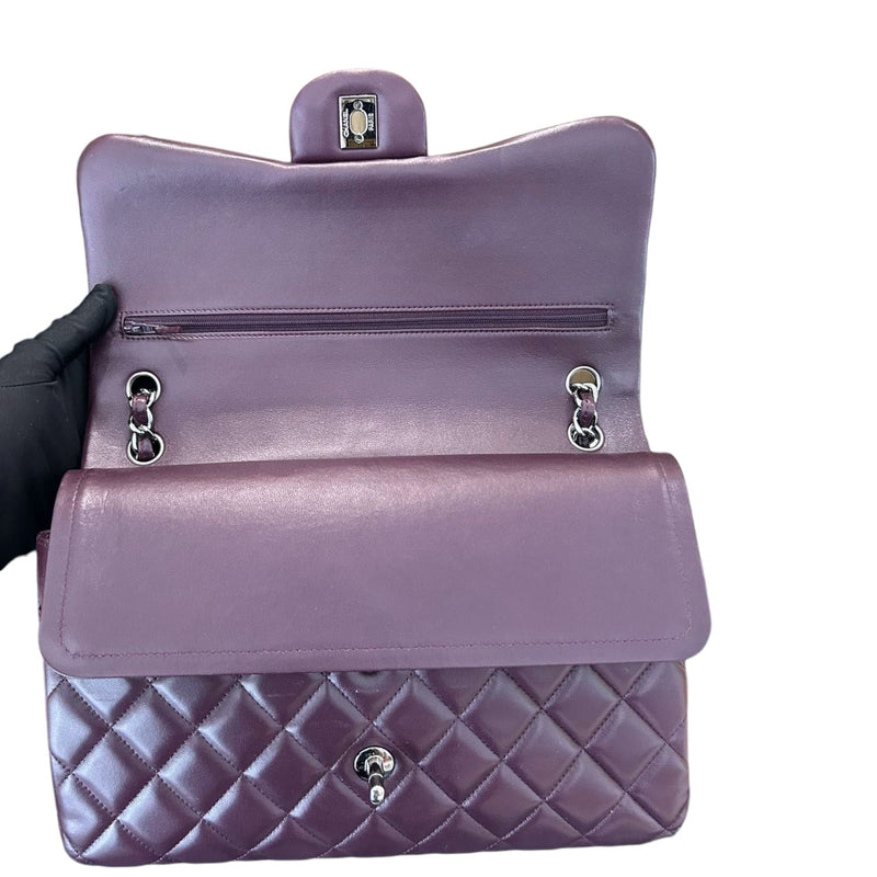 Jumbo Double Flap Lambskin Quilted Purple SHW