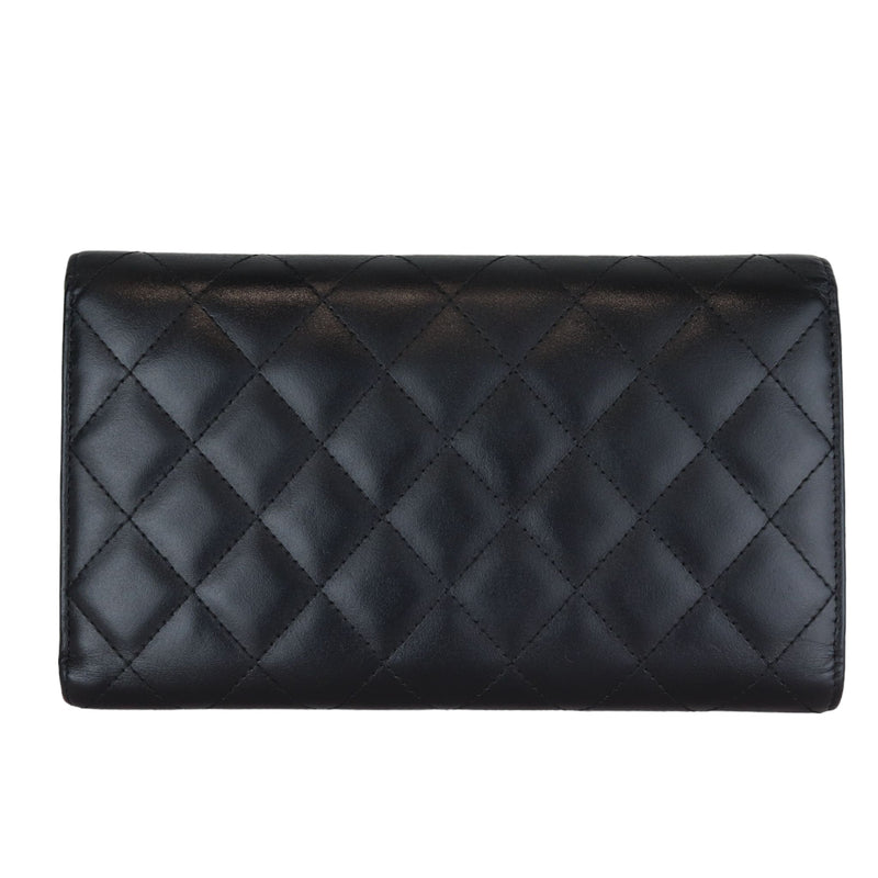 Cambon Gusset Flap Wallet Calfskin Quilted Black SHW