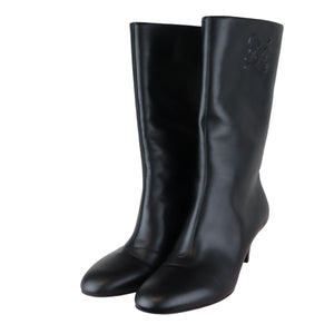 Knee High Boots Vitello Karligraphy Embossed Black Size 38